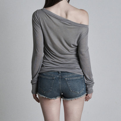 Women's Cross Print Slanted Neck Off Shoulder Long Sleeve Top