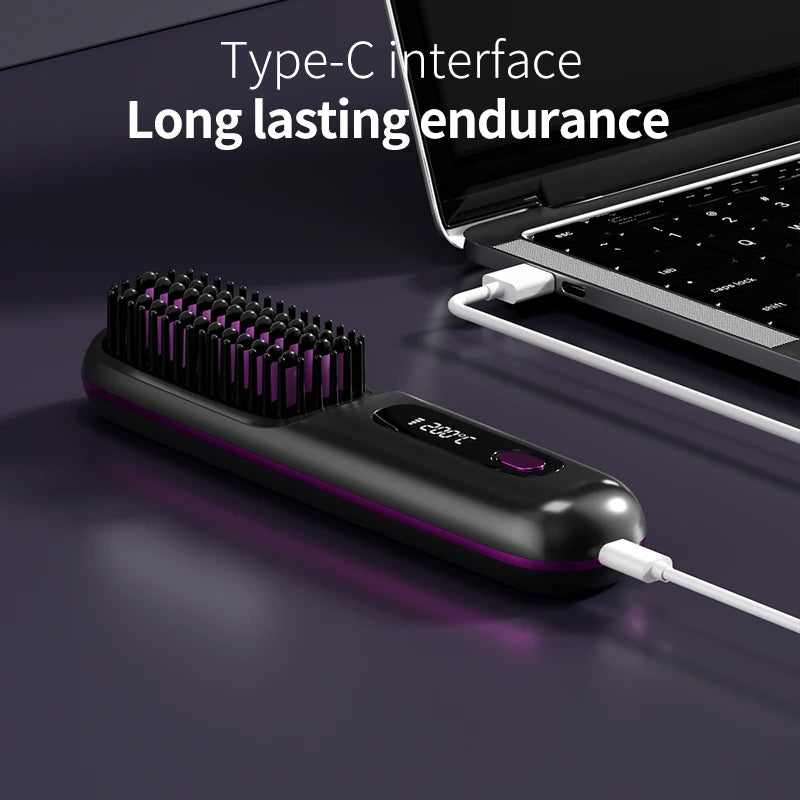 Cordless hair straightener comb with digital adjustable temperature. Safe, easy to use, and perfect for smooth styling at home or while traveling.