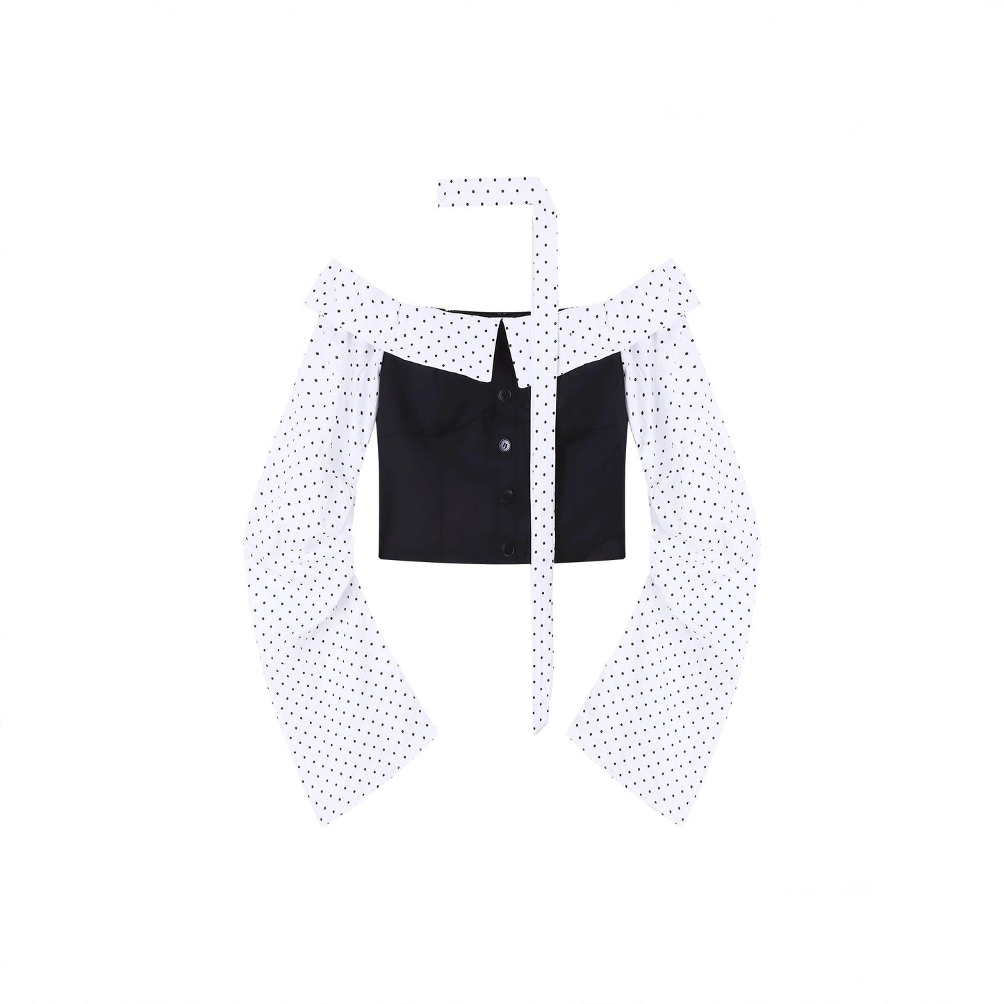 Women's One Shoulder Long Sleeve Crop Top & Wide Leg Pants Set – Color Block Polyester
