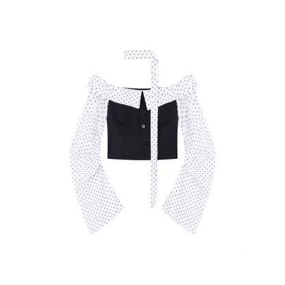 Women's One Shoulder Long Sleeve Crop Top & Wide Leg Pants Set – Color Block Polyester