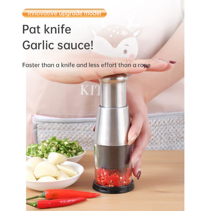 Durable all-steel manual garlic crusher and patting knife for fast chopping and crushing. A compact, multifunctional kitchen tool for everyday cooking.