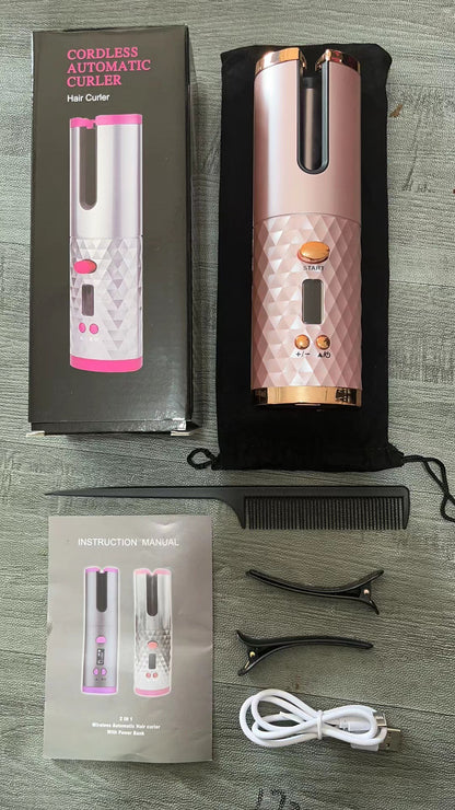 Portable USB Automatic Curling Iron - Cordless LCD Hair Curler