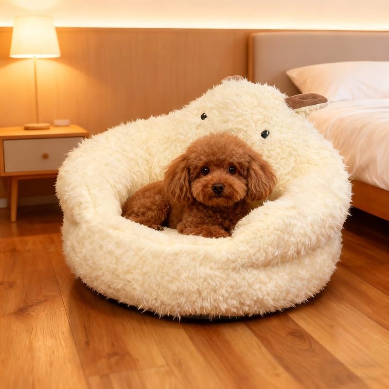 Cozy semi-enclosed dog house bed with removable, washable cushion. Warm, secure, and perfect for dog cages, cats, and indoor winter comfort.