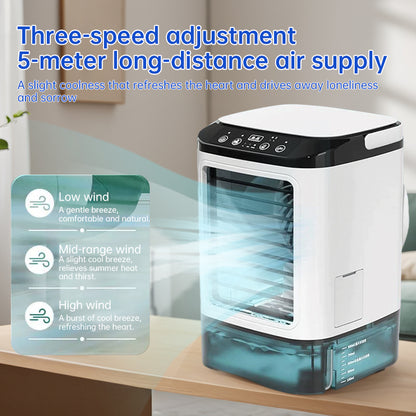 Compact 3-speed mini air cooler with 900ML water tank. Fan + humidifier combo delivers refreshing airflow—perfect for bedrooms, offices, and desks.