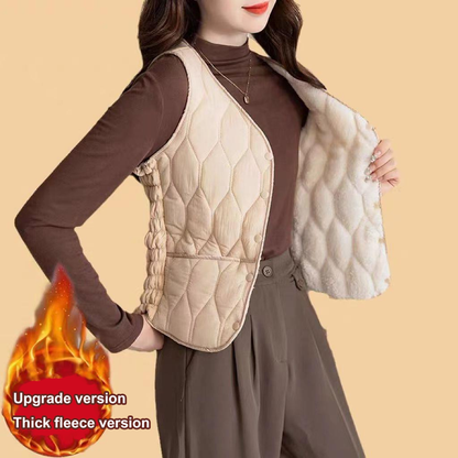 Women’s Fleece-Lined Vest – Warm Short Bodycon Waist-Cinching Vest, Fashionable Inner Layer for Moms