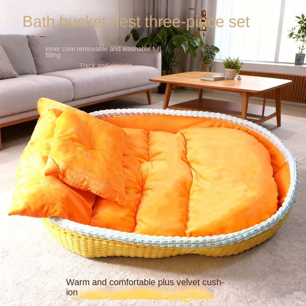 Cozy winter dog house bed with half-enclosed design. Warm, soft, and secure—perfect for dogs and cats seeking comfort and privacy.