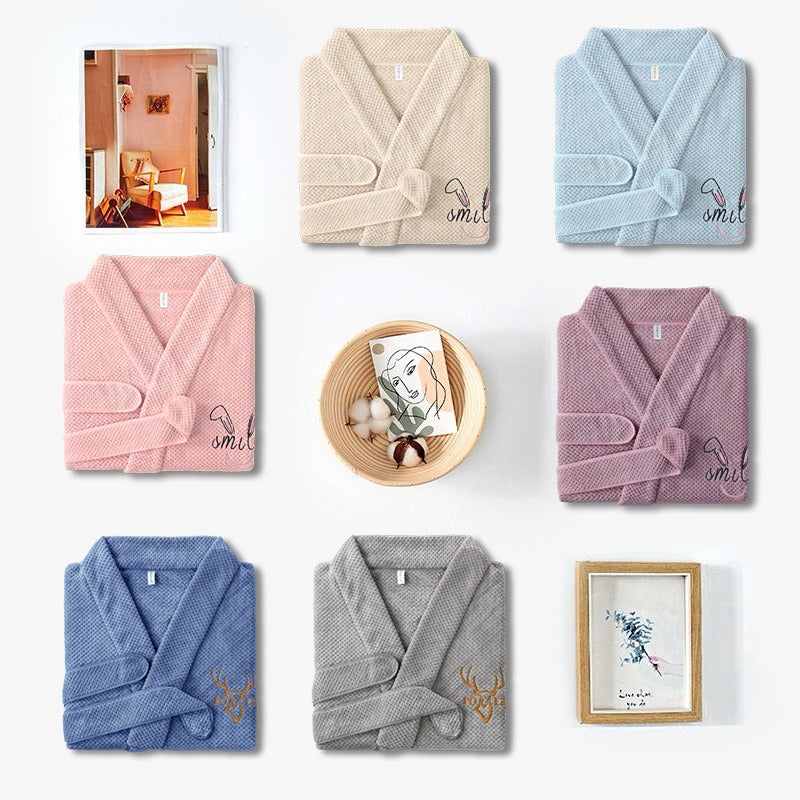 Ultra-soft coral fleece waffle bathrobe for men and women. More absorbent and softer than cotton—perfect for hotel luxury comfort at home.