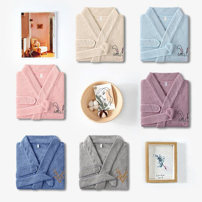 Ultra-soft coral fleece waffle bathrobe for men and women. More absorbent and softer than cotton—perfect for hotel luxury comfort at home.