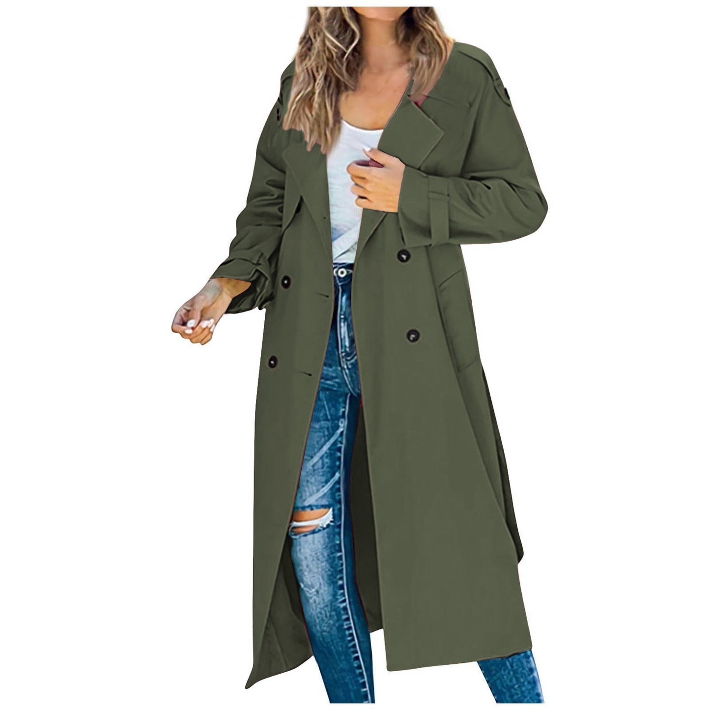 Luxury Wool-Blend Trench Coat for Women – Autumn/Winter Double-Breasted Long Coat with Notch Lapel, Straight Fit Elegant Casual Outerwear
