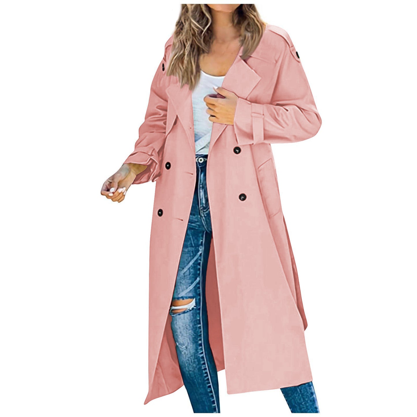 Luxury Wool-Blend Trench Coat for Women – Autumn/Winter Double-Breasted Long Coat with Notch Lapel, Straight Fit Elegant Casual Outerwear