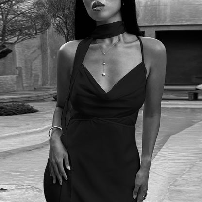 Sexy Slim Satin Ribbon Camisole Skirt - Sleeveless Round Neck Long Dress