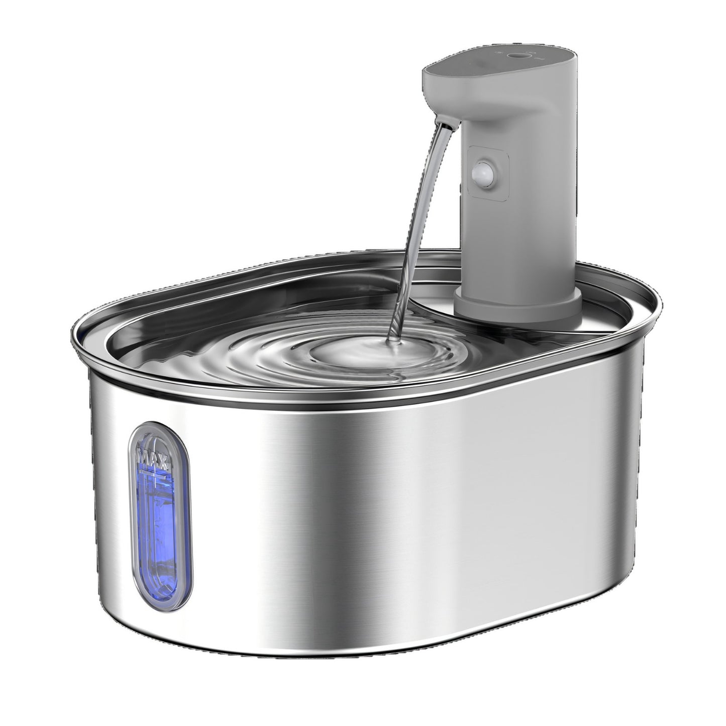 Wireless stainless steel cat water dispenser with intelligent circulation. Battery-powered, quiet, and hygienic—fresh flowing water for daily pet hydration.