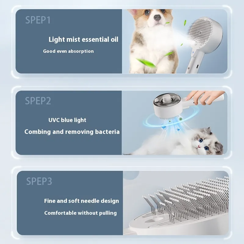 Self-Cleaning Pet Hair Remover Steam Brush – Dog & Cat Grooming Brush for Shedding, Massage & Fur Removal