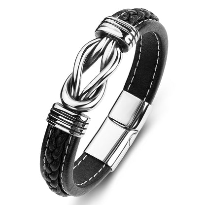 Bold men’s punk leather bracelet crafted with titanium steel. Durable, stylish, and edgy—perfect for daily wear, street fashion, and biker looks.