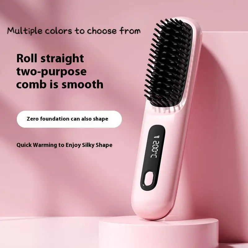 Cordless hair straightener comb with digital adjustable temperature. Safe, easy to use, and perfect for smooth styling at home or while traveling.