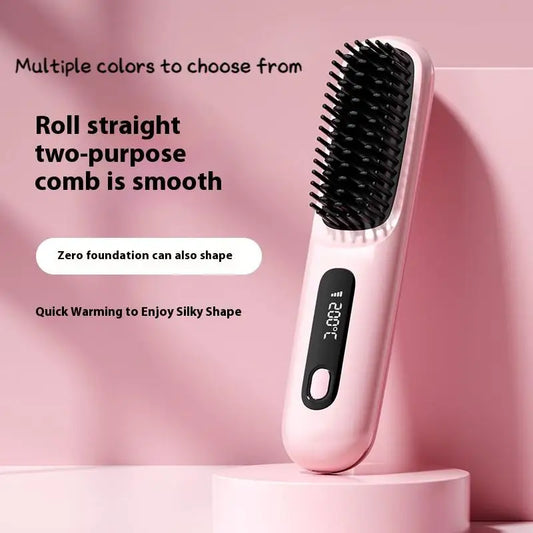 Cordless hair straightener comb with digital adjustable temperature. Safe, easy to use, and perfect for smooth styling at home or while traveling.