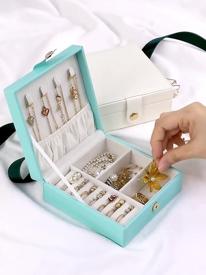 Single-Layer PU Jewelry Storage Box – Simple & Portable Earrings and Ring Organizer