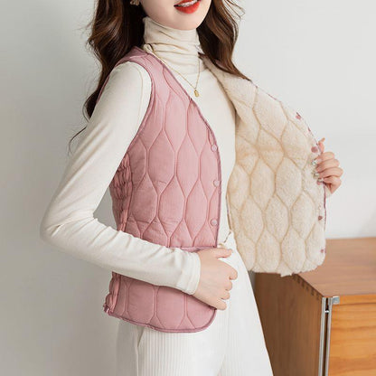 Women’s Fleece-Lined Vest – Warm Short Bodycon Waist-Cinching Vest, Fashionable Inner Layer for Moms