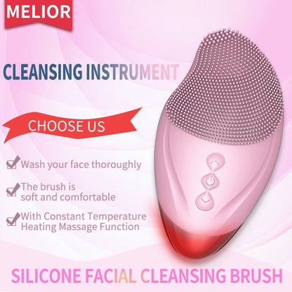Ultrasonic Electric Facial Cleansing Brush – Heated Sonic Silicone Face Cleanser for Deep Pore Cleaning