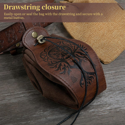 Beautiful 5-Piece Leather DND Dice Tray & Drawstring Pouch Set for RPG Games. A Perfect Gift for Gamers.