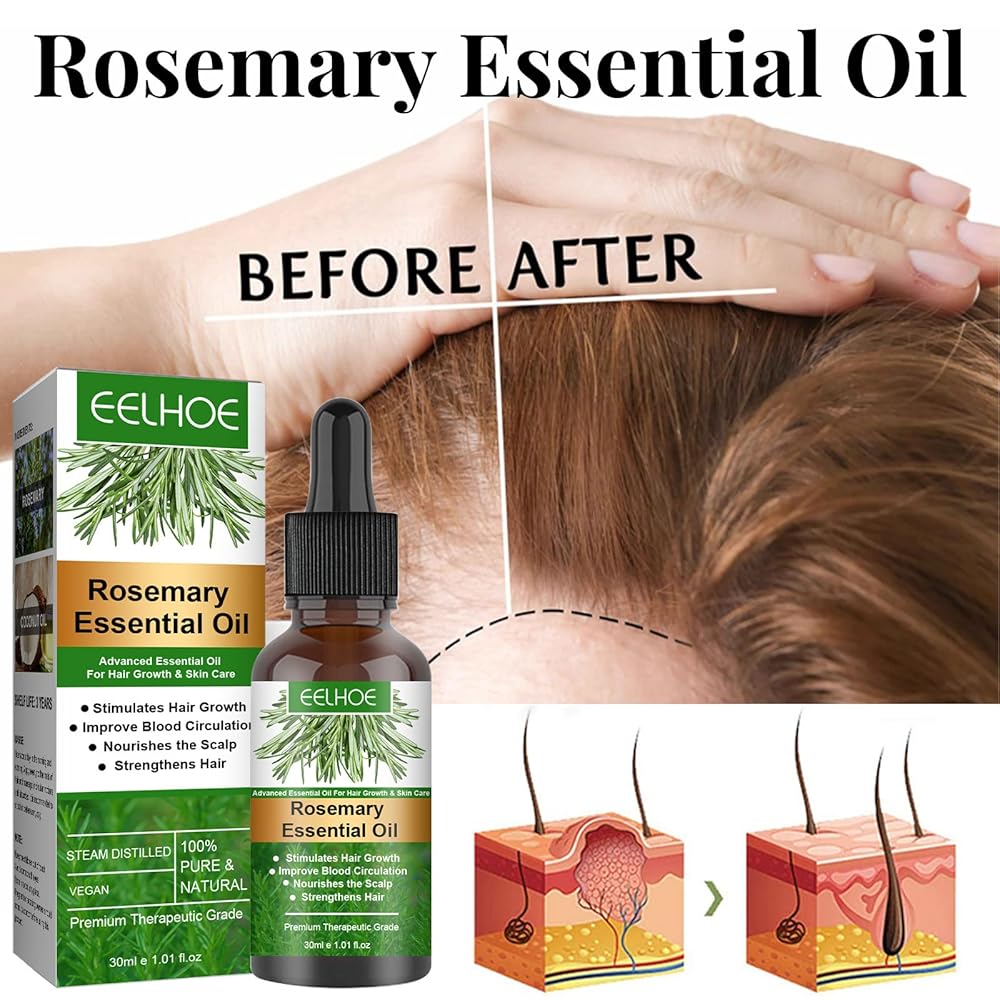 Zarusky Rosemary Hair Essential Oil - Gentle Scalp Care for Soft Shiny Natural Hair