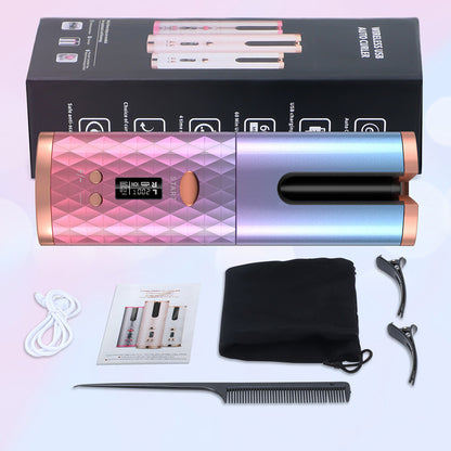 Portable USB Automatic Curling Iron - Cordless LCD Hair Curler