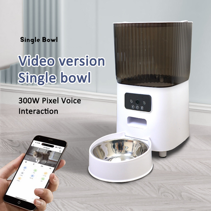 Smart automatic pet feeder with camera, 5L large capacity, and double bowls. App-controlled video feeding with voice recording—perfect for cats and dogs.
