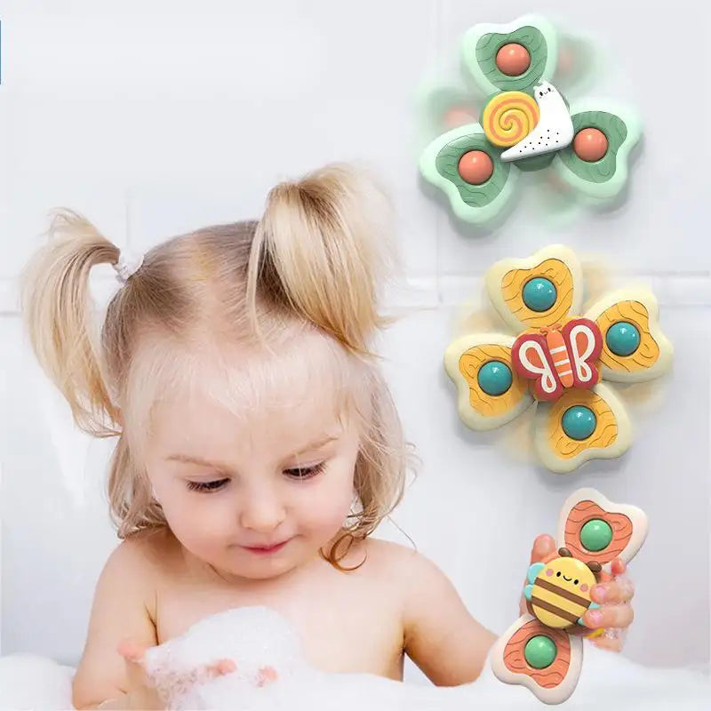 3PCS Cartoon Baby Bath Toy Set | Bee Butterfly Snail Rotating Fidget Spinner Toys with Suction Cup | Cute Insect Bath Toys for Kids, Gifts & Wholesale