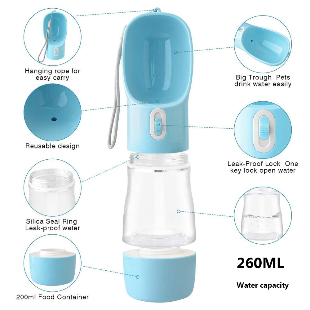 Portable Pet Water Bottle - 2-in-1 Dog Travel Feeder & Food Container for Walking & Outdoor Adventures