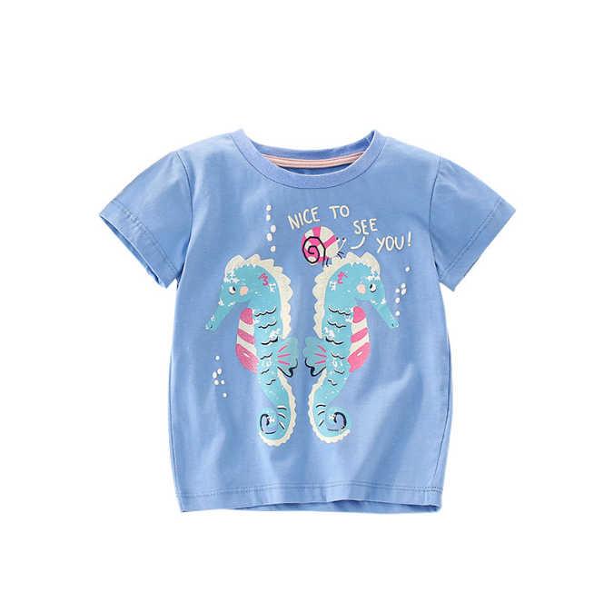 Summer Girls T-Shirt | Soft Knitted Cotton Children Top | Round Neck Short Sleeve Kids Clothing | Breathable Casual Wear for Girls