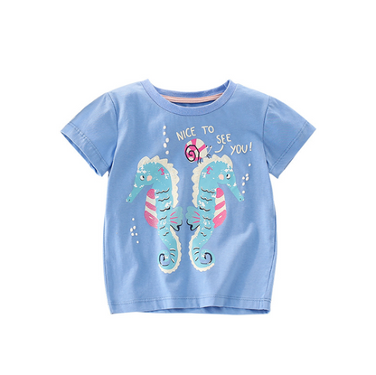 Summer Girls T-Shirt | Soft Knitted Cotton Children Top | Round Neck Short Sleeve Kids Clothing | Breathable Casual Wear for Girls