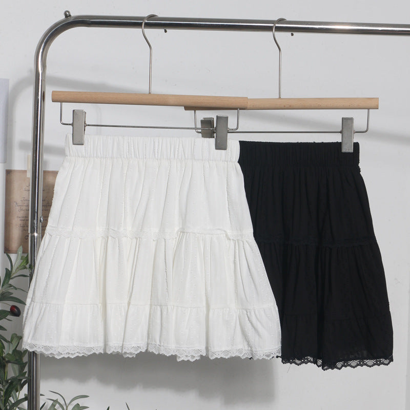 Lace A-Line Mini Skirt - Elastic Waist Short Skirt