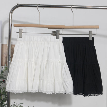 Lace A-Line Mini Skirt - Elastic Waist Short Skirt