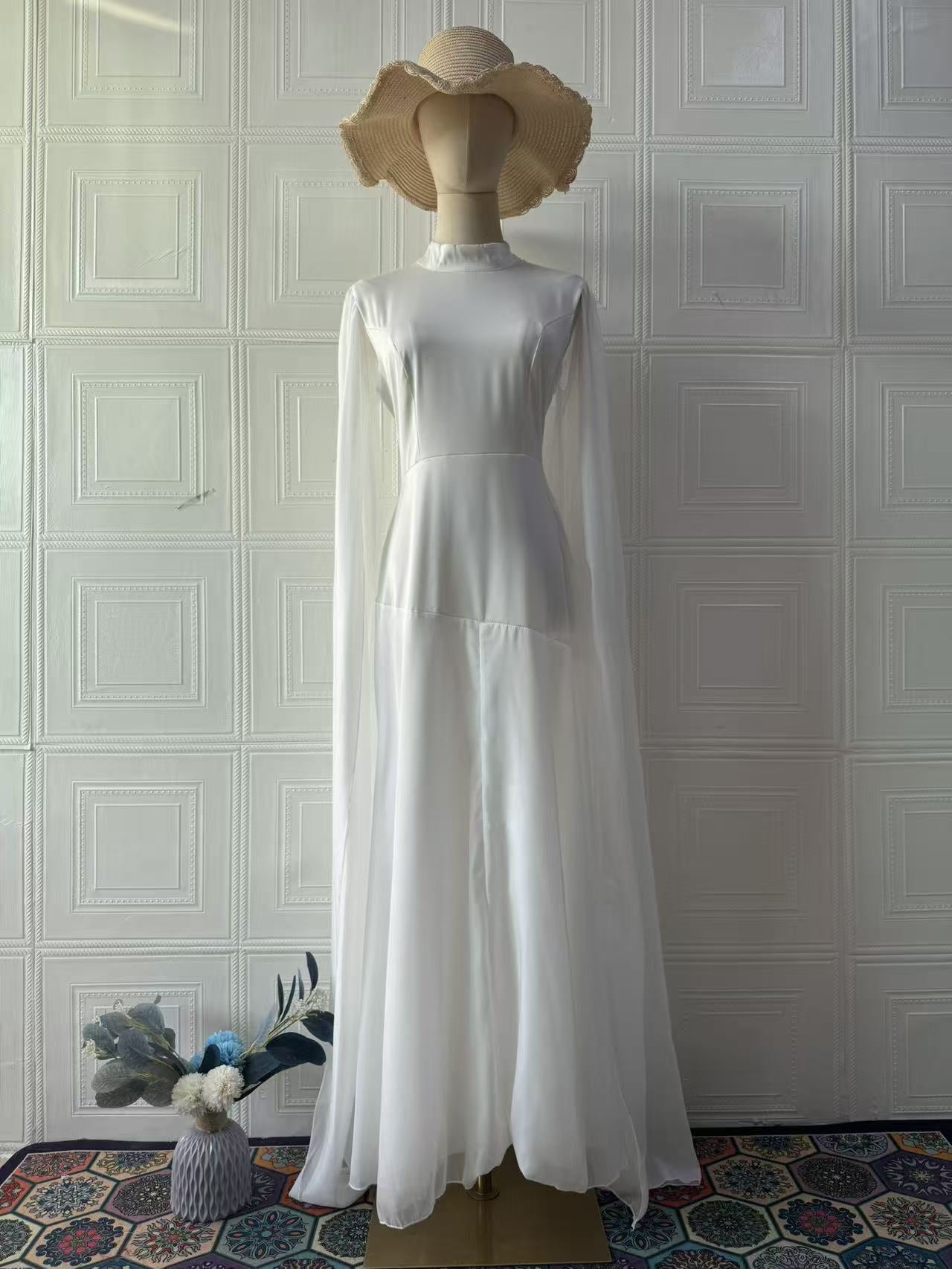 Women's High Neck Fishtail Long Sleeve Maxi Dress – Elegant Autumn Gown