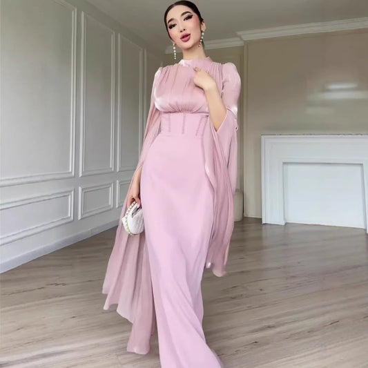 Women's Chic Flared Sleeve Slip Maxi Dress – Soft Flowy Mermaid Silhouette