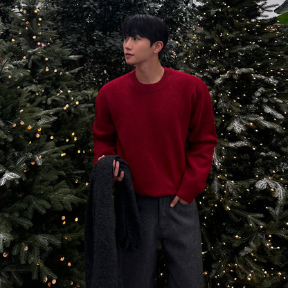 Men’s Casual Round Neck Knit Pullover Sweater – Thick Warm Winter Base Layer, Comfortable Commute & Everyday Wear