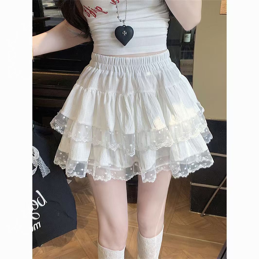 Women's Lace Trim Tiered A-Line Mini Skirt – High Waist Ruffle Skirt