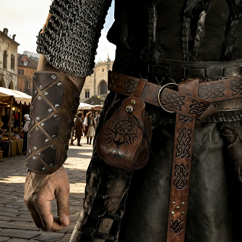 Beautiful 5-Piece Leather DND Dice Tray & Drawstring Pouch Set for RPG Games. A Perfect Gift for Gamers.