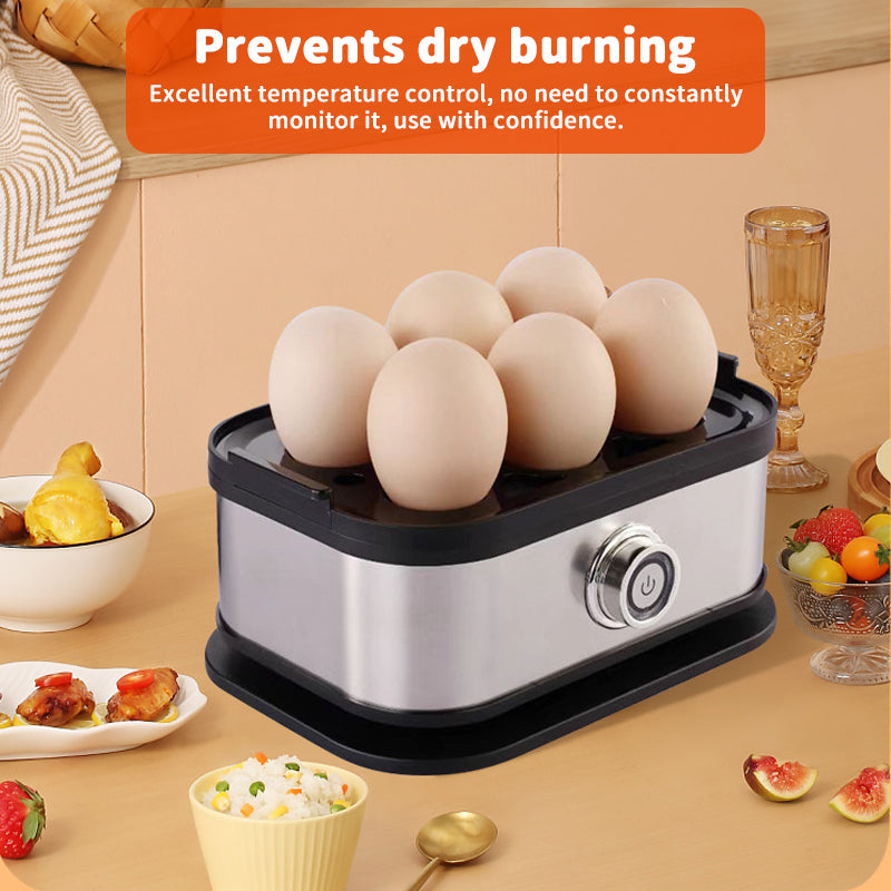 200W Power Eggs Boiler Space Saving Auto Shut-Off Smart Egg Cooker 6 Eggs Capacity Stainless Steel Rapid Egg Cooker