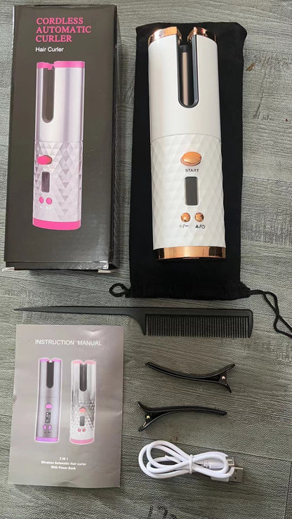 Portable USB Automatic Curling Iron - Cordless LCD Hair Curler