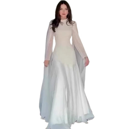 Women's High Neck Fishtail Long Sleeve Maxi Dress – Elegant Autumn Gown