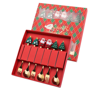 Elegant stainless steel coffee spoon and dessert fork set, perfect as a Christmas gift. Durable, stylish, and ideal for daily use or festive table settings.