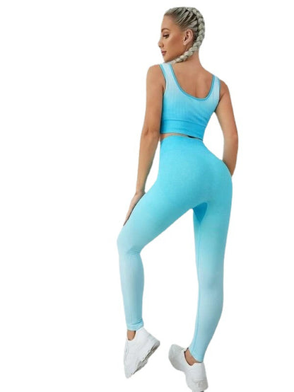 Women’s Seamless Sportswear Set – Gradient Yoga Suit with Beautiful Back Sports Bra & Fitness Trousers