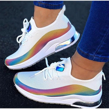 Women's Colorful Sneakers - Comfortable Lace-Up Vulcanized Walking Shoes | Casual Flat Fashion Sneakers
