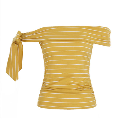 Zarusky One Shoulder Striped T-Shirt – Sexy Off Shoulder Contrasting Top