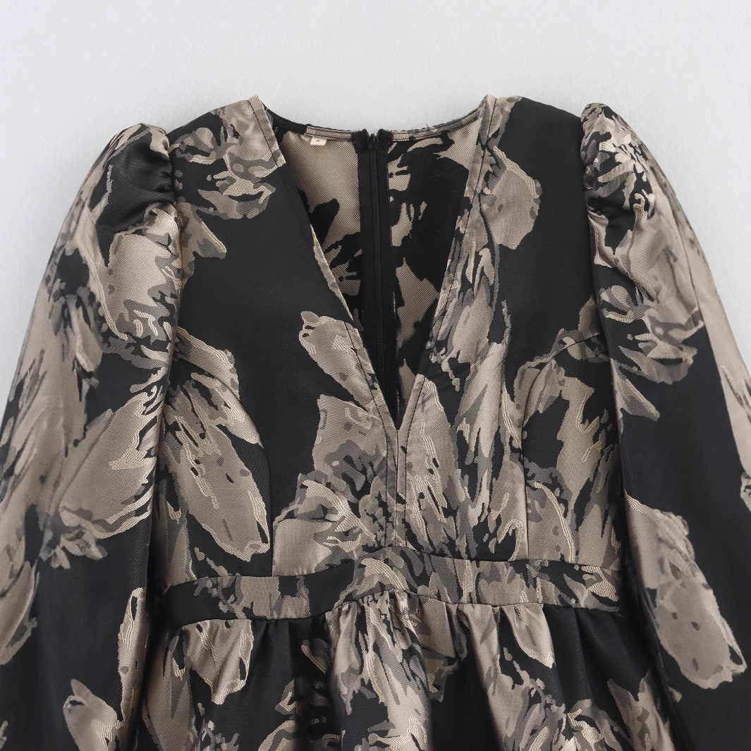 Women's Jacquard Layered Hem Long Sleeve Mini Dress | Gray