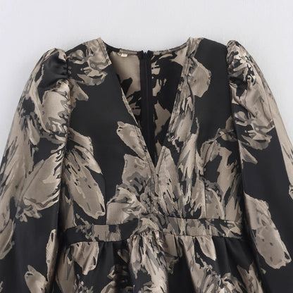 Women's Jacquard Layered Hem Long Sleeve Mini Dress | Gray
