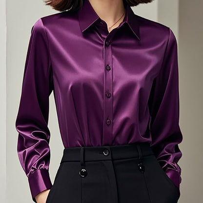 Women’s High-Quality Acetate Satin Shirt – Dark Green Long Sleeve | Elegant Luxury Blouse