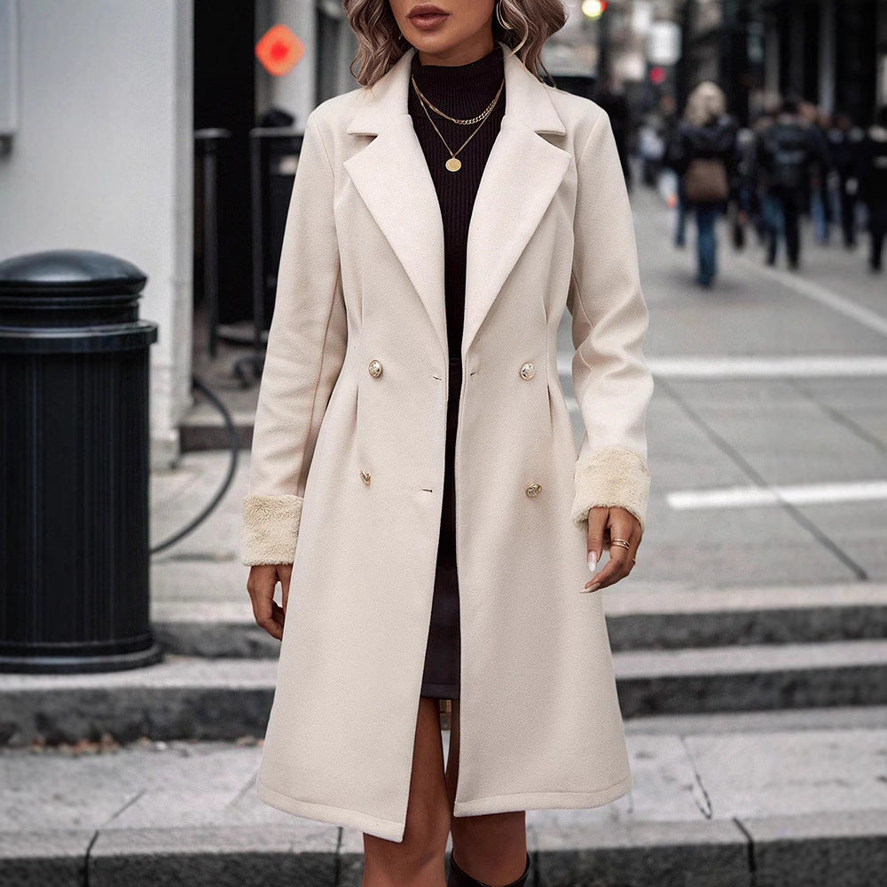 Women’s Autumn/Winter Waist-Cinching Wool Coat – Knee-Length Elegant Medium-Long Outerwear | Refined Luxury Style