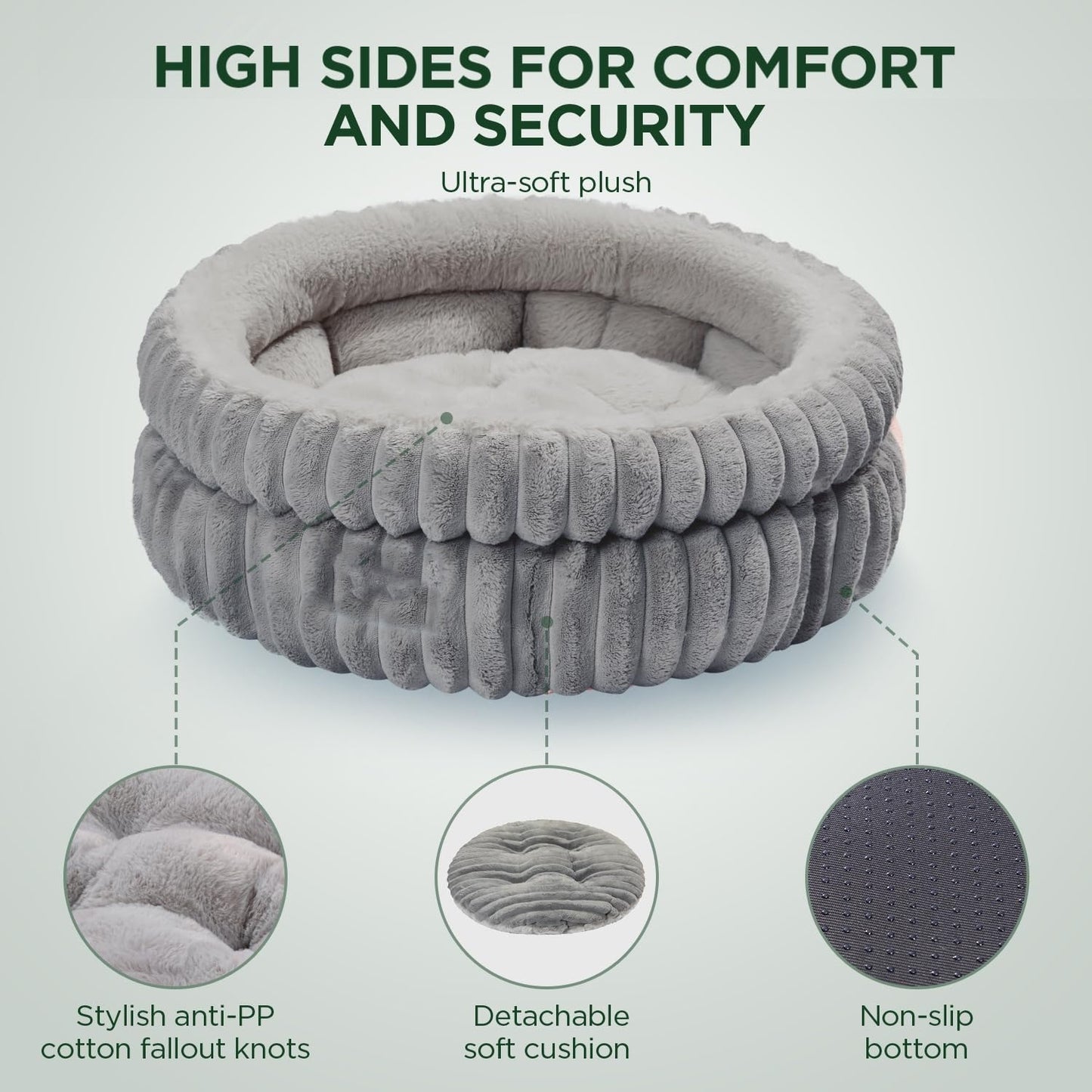Ultra-soft rabbit fur round pet bed with thick padding. Warm, cozy, and stylish—perfect for small dogs and cats who love comfort and security.